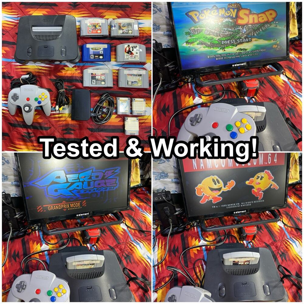 Nintendo 64 N64 Gray Console Bundle w/ 6 Games Controller Tested & Working